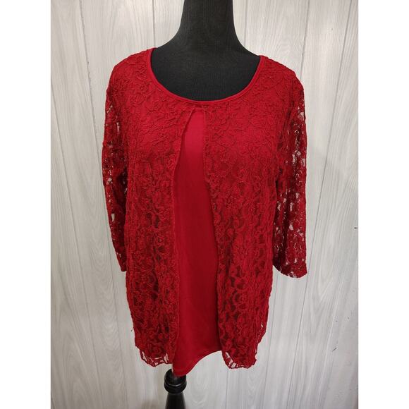Ava And Grace Women's Lace Floral Top Red Plus Size 1X Going Out - Picture 1 of 10